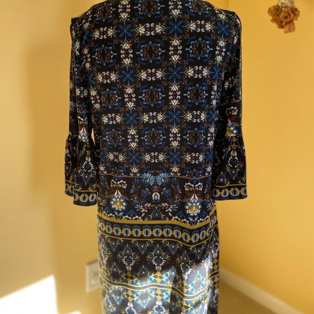 LONDON TIMES Blue Floral Bell Sleeve Dress Size 4P - Picture 3 of 6